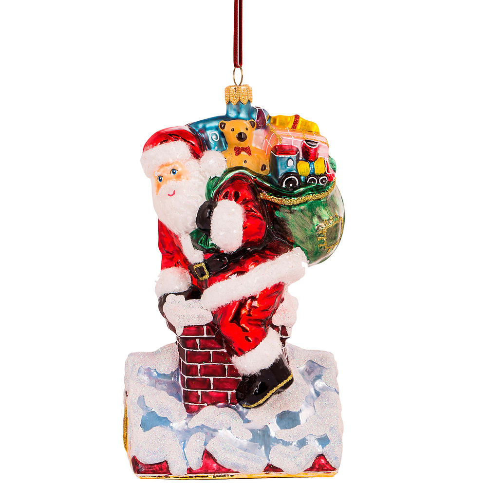 Santa on a Snowy Rooftop Ornament