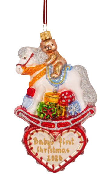 Rocking Horse on Heart (Baby's First Christmas) Ornament, Red