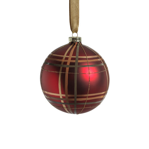 Plaid Metallic Glass Ball Ornament