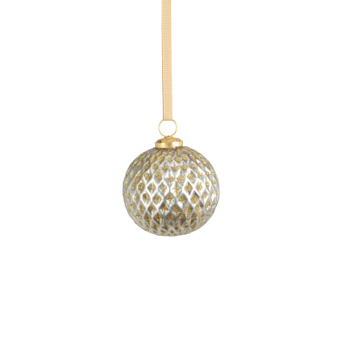Beehive Glass Ornament, Silver with Gold Glitter