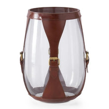 Load image into Gallery viewer, Glass Hurricane with Leather &amp; Brass Detail, 11.75&quot;
