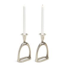 Load image into Gallery viewer, Stirrup Antiqued Silver Taper Candleholder, Set of 2
