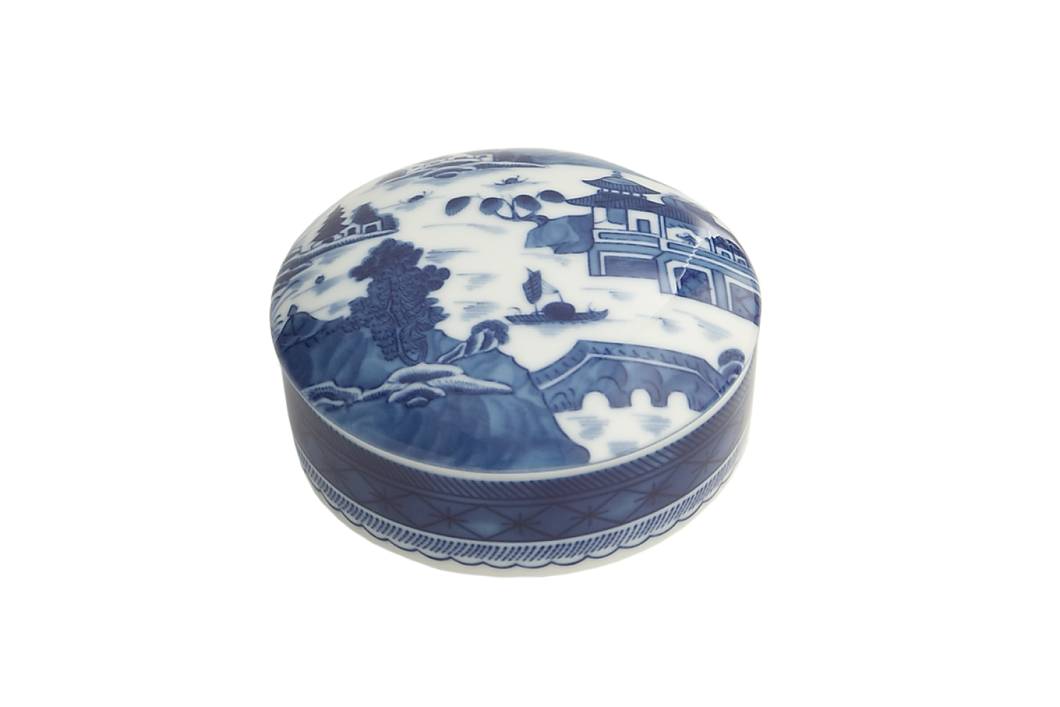 Blue Canton Round Covered Box