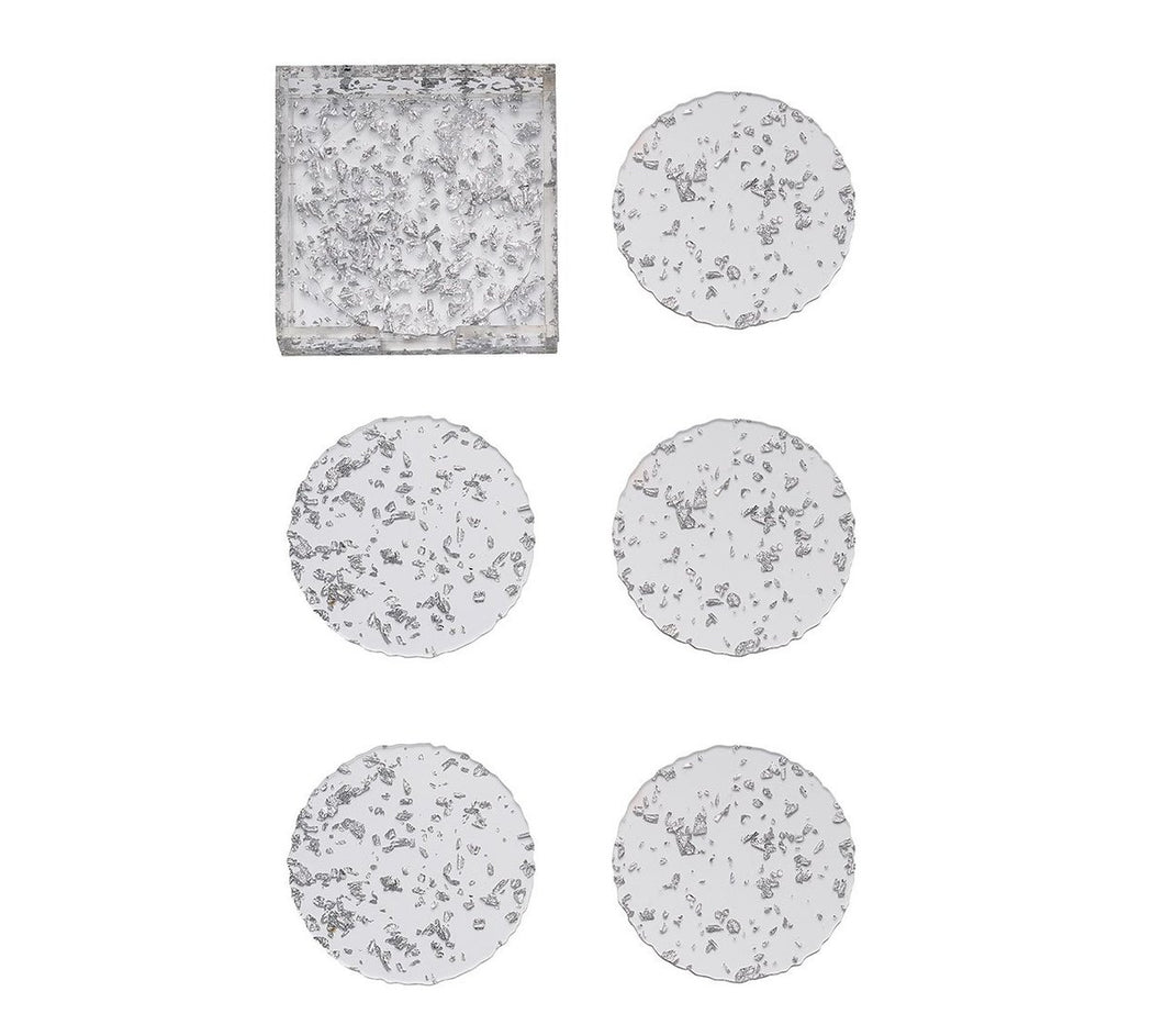 Stardust Drink Coasters in Clear & Silver, Set of 6 in Caddy
