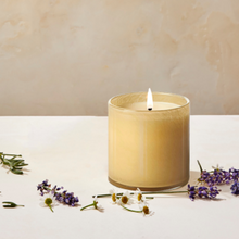 Load image into Gallery viewer, Golden hand blown glass vessel with Lafco Chamomile Lavender candle. 6.5 oz
