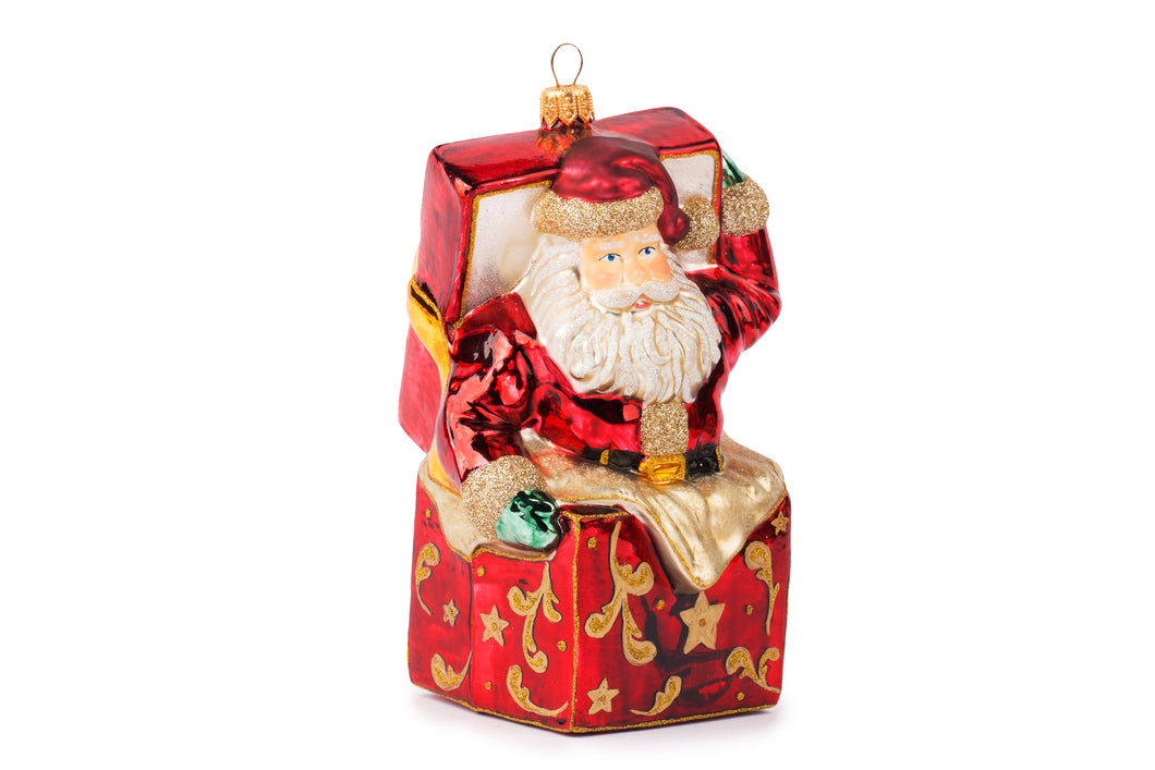 Santa Coming out of the Box Ornament
