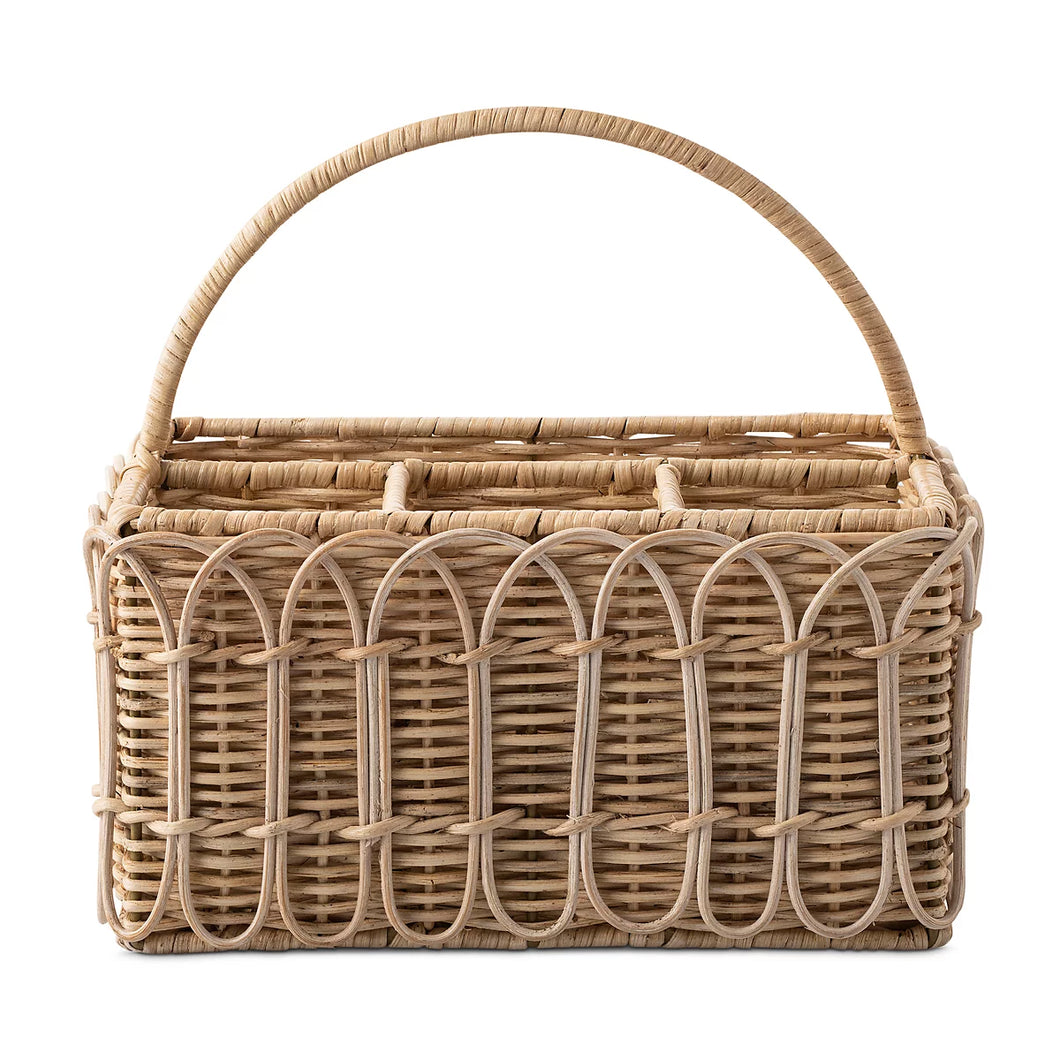 Provence Rattan Silverware Caddy, Whitewash