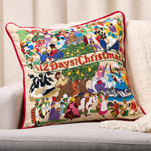 Load image into Gallery viewer, 12 Days of Christmas Hand-Embroidered Pillow, 20x20"
