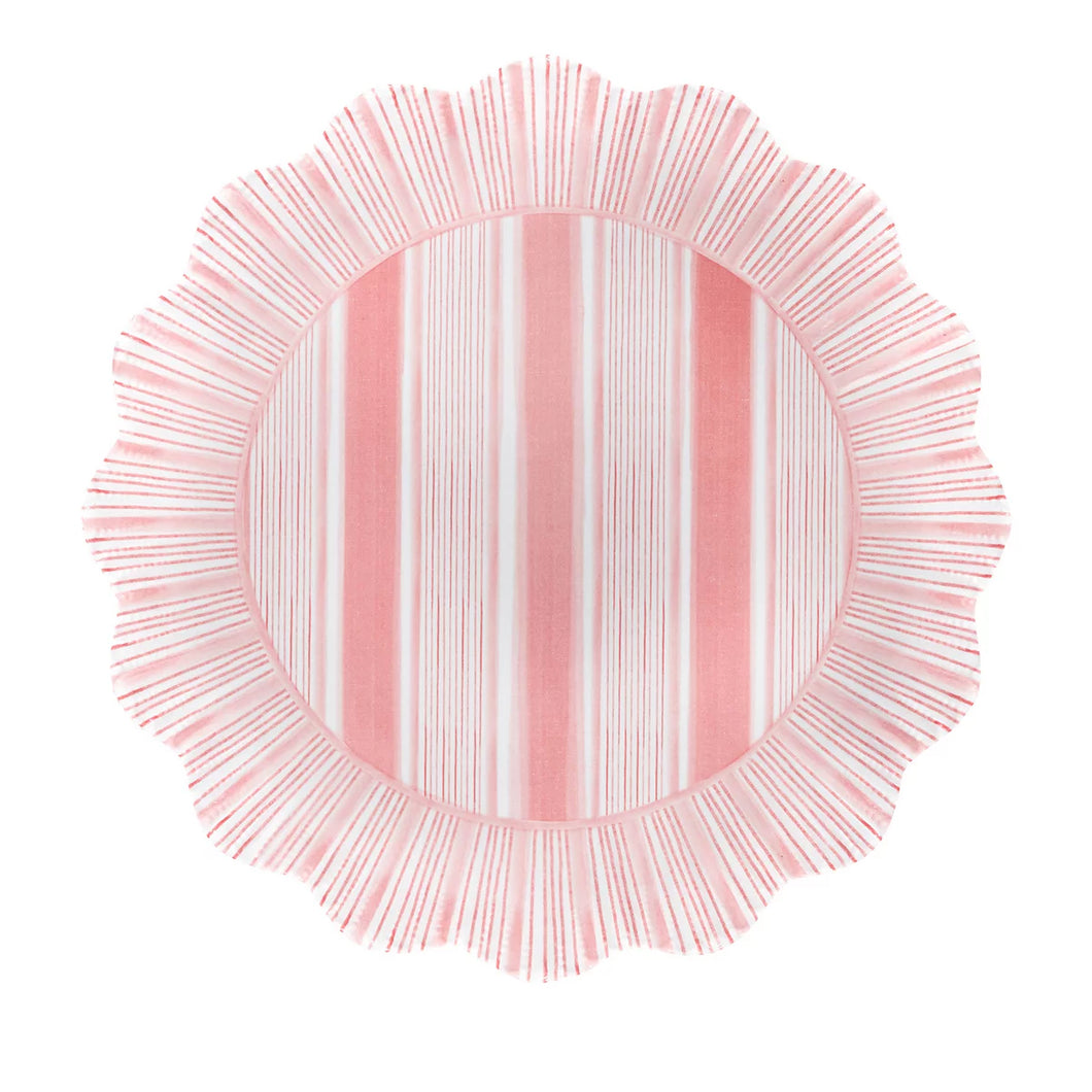 Cabana Stripe Melamine Dessert/Salad Plate, Coral