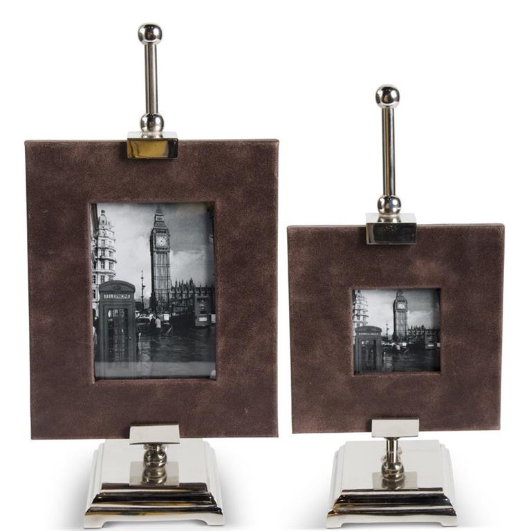 Brown Leather Photo Frame with Silver Adjustable Easel, 4x6