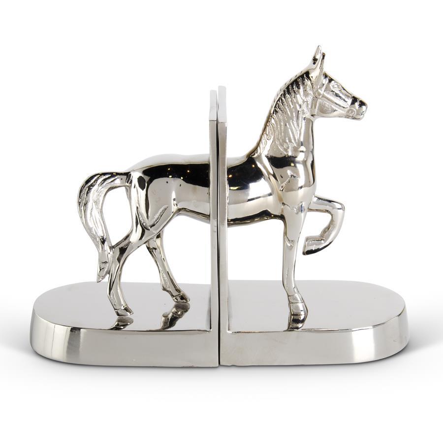 Polished Horse Metal Bookends, Pair