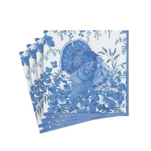 Load image into Gallery viewer, Turkey Toile Paper Cocktail Napkins in Blue, 20ct
