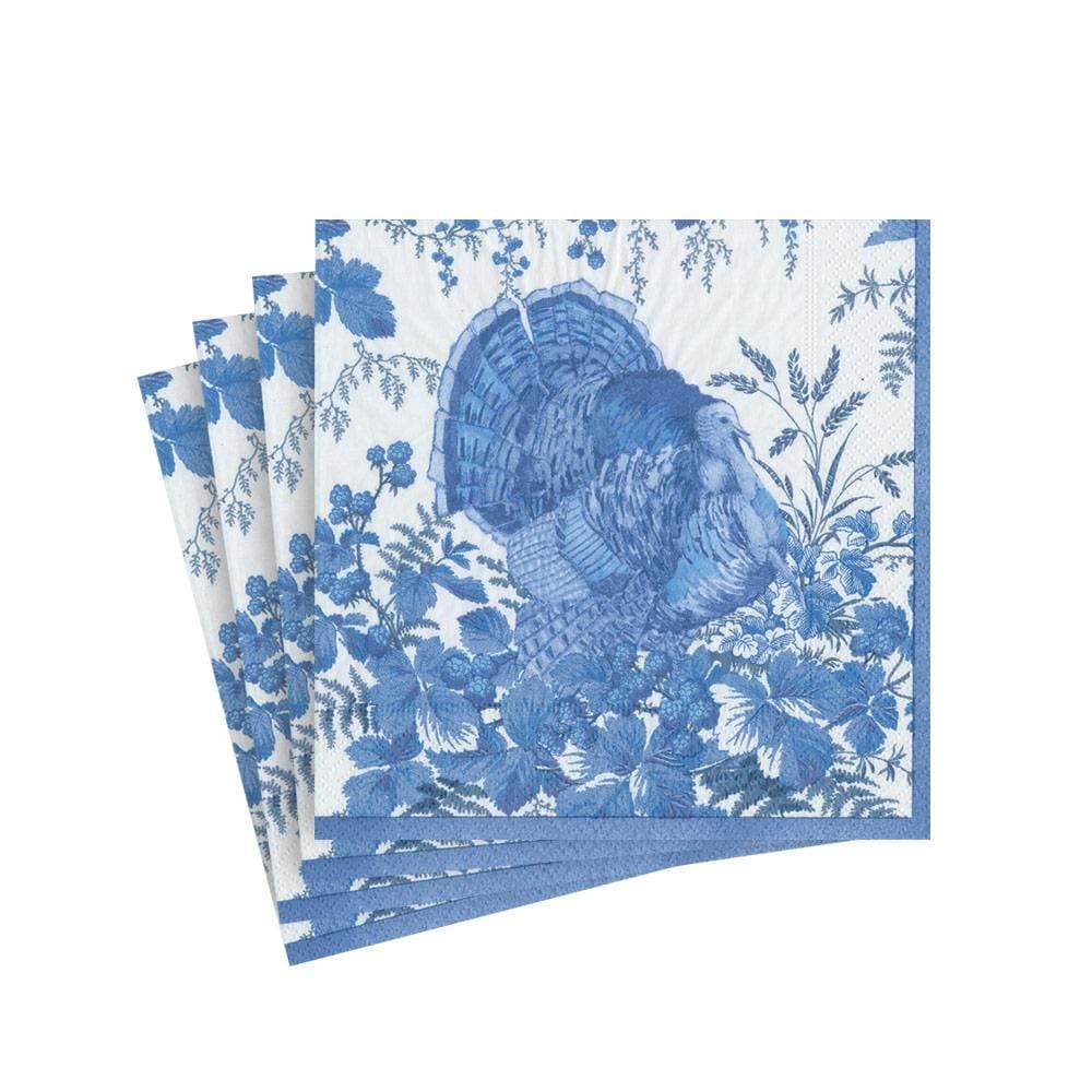Turkey Toile Paper Cocktail Napkins in Blue, 20ct