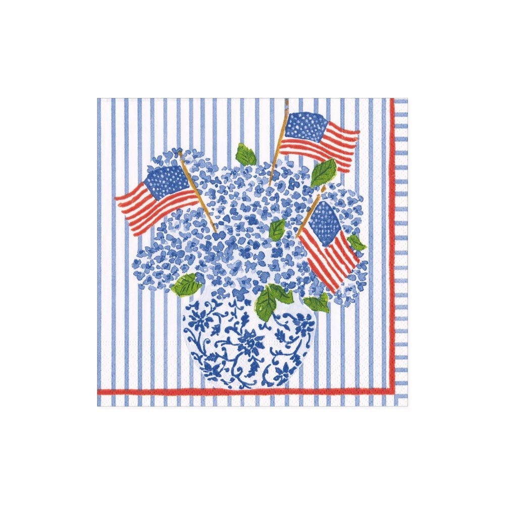 Flags and Hydrangeas Paper Cocktail Napkins, 20 ct