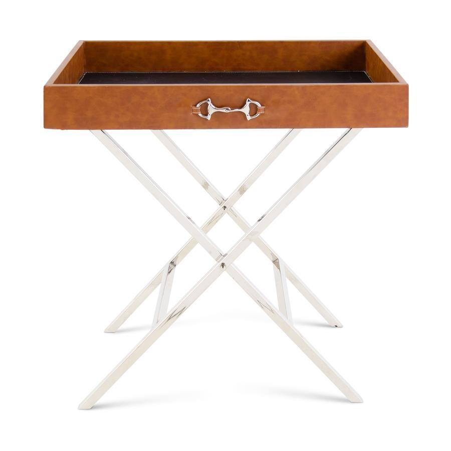 Tan Leather Tray Table/Bar, 32