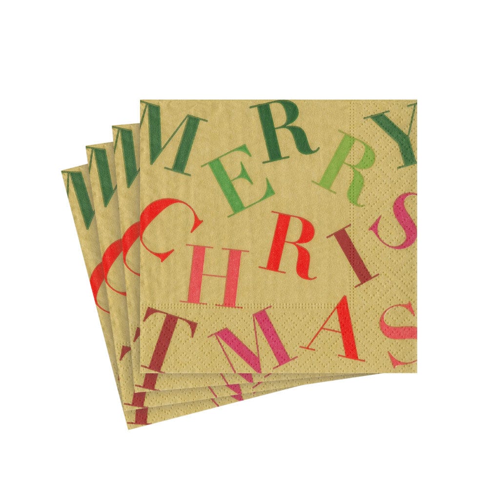 Merry Christmas Toss Cocktail Napkins, Gold