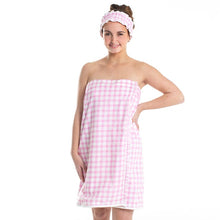 Load image into Gallery viewer, Plush Spa Wrap &amp; Headband Set, Pink Gingham
