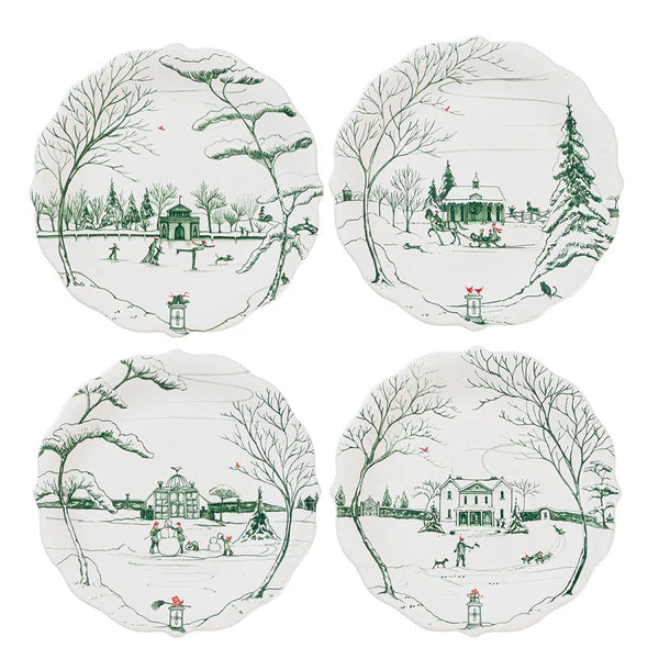 Country Estate Winter Frolic Assorted Party Plates , Set of 4 | Evergreen