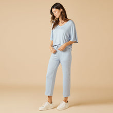 Load image into Gallery viewer, Dream Relaxed V-neck with Capri Lounge Set, Sky Blue Stripe
