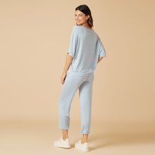 Load image into Gallery viewer, Dream Relaxed V-neck with Capri Lounge Set, Sky Blue Stripe
