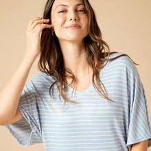 Load image into Gallery viewer, Dream Relaxed V-neck with Capri Lounge Set, Sky Blue Stripe
