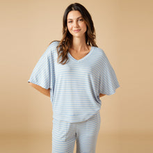 Load image into Gallery viewer, Dream Relaxed V-neck with Capri Lounge Set, Sky Blue Stripe

