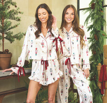 Load image into Gallery viewer, Ruffled Pj Set with Velvet Tie - Ivory + Nutcrackers
