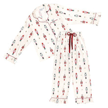 Load image into Gallery viewer, Ruffled Pj Set with Velvet Tie - Ivory + Nutcrackers
