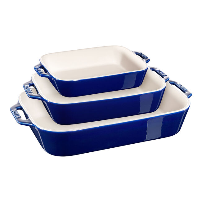 3-Pc Rectangular Baking Dish Set, Dark Blue