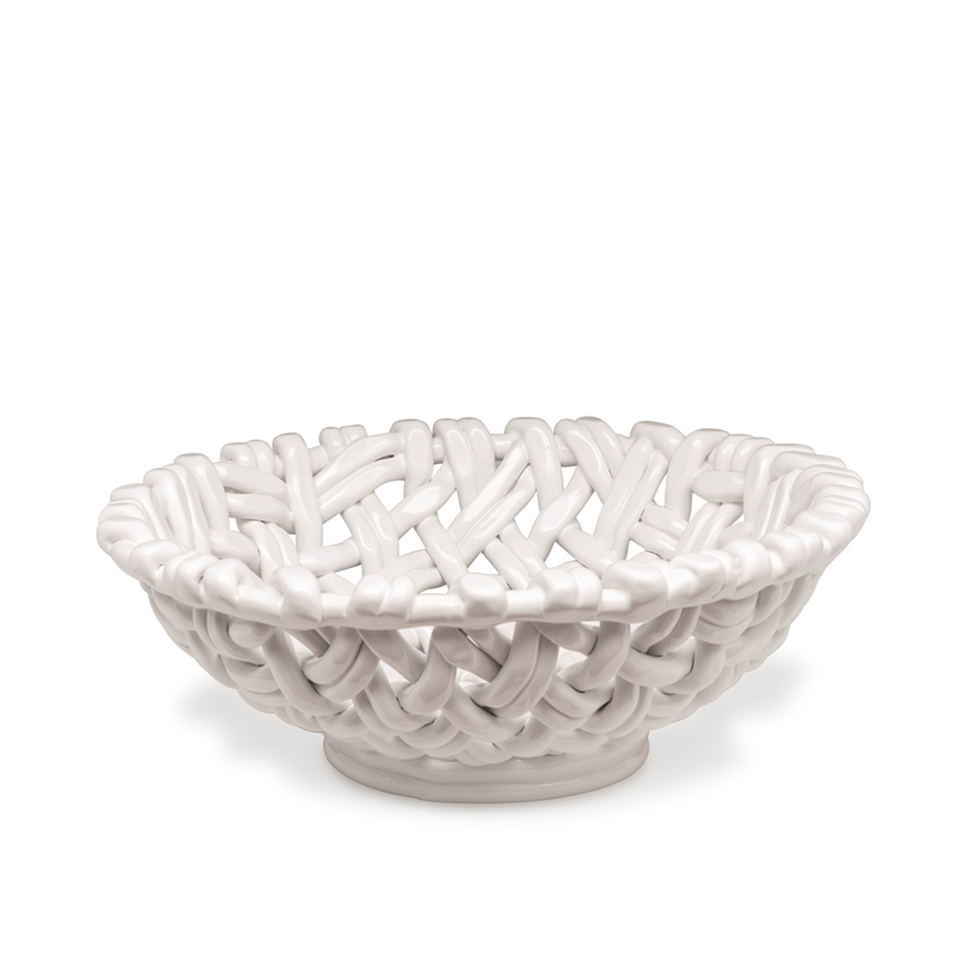 Hand Woven Round Basket, White