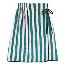 Load image into Gallery viewer, Spa Wrap - Green + Pink Cabana Stripe with Green Bow
