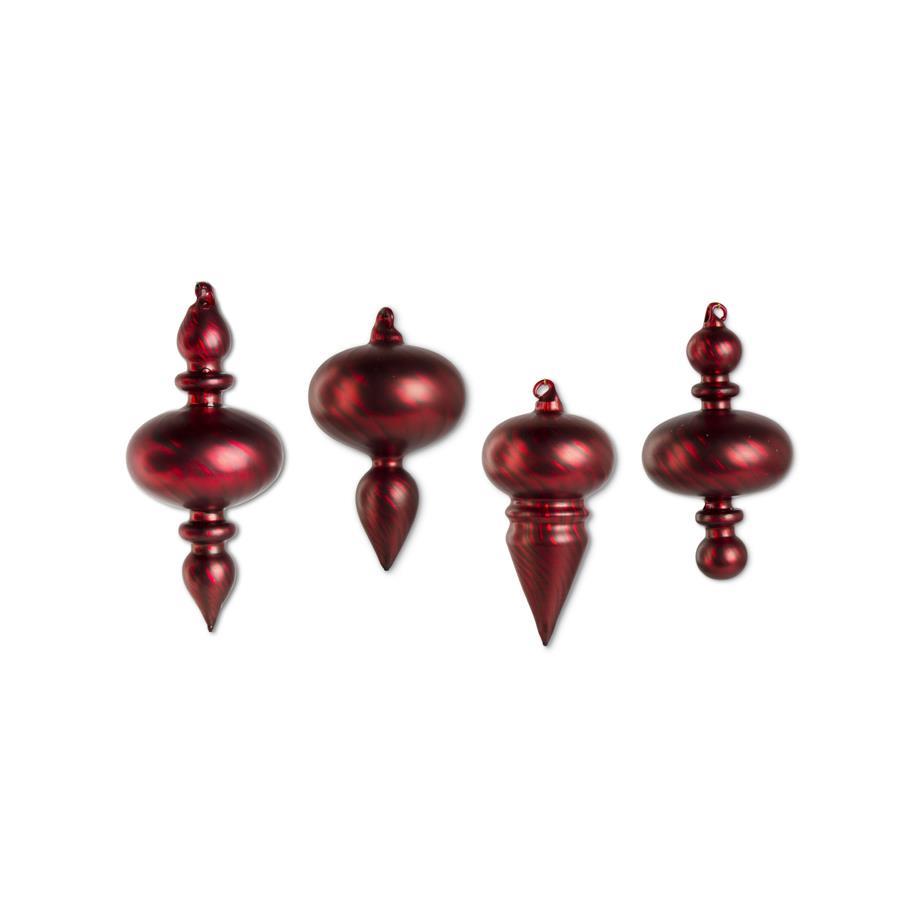 Assorted Matte Red Swirl Mini Finial Glass Ornaments (Double Teardrop)