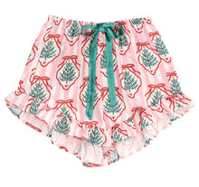 Load image into Gallery viewer, Short Pj Set with Velvet Ties - Pink Stripes + Doily Trees
