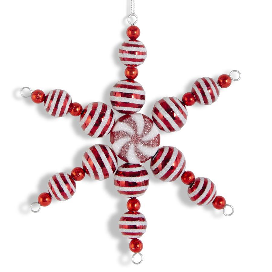 Red and White Peppermint, Glitter Ball Snowflake Ornament