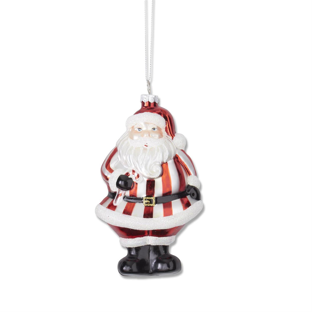 Red & White Glittered Blown Glass Santa Ornament (5 Inch)