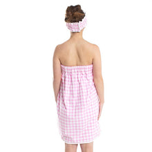 Load image into Gallery viewer, Plush Spa Wrap &amp; Headband Set, Pink Gingham
