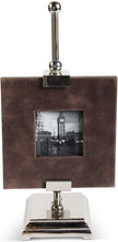 Load image into Gallery viewer, Brown Leather Photo Frame with Silver Adjustable Easel, 3x3&quot;

