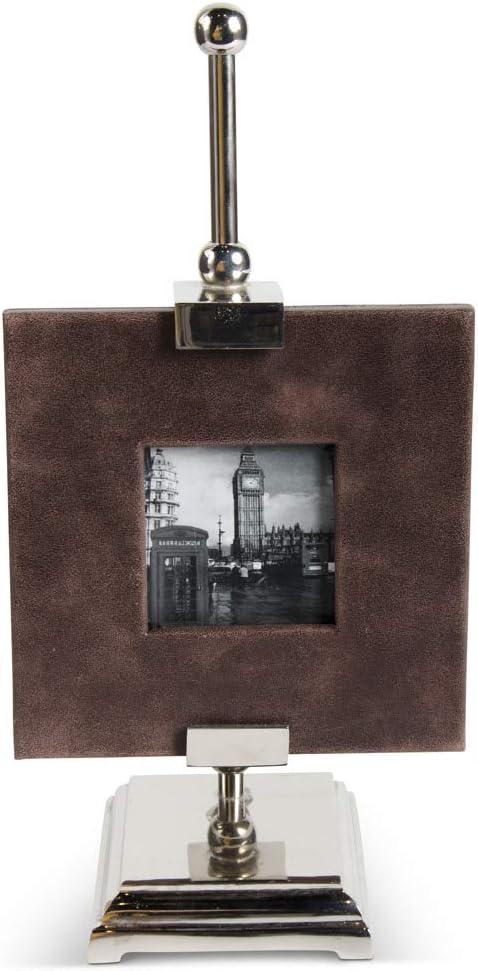 Brown Leather Photo Frame with Silver Adjustable Easel, 3x3