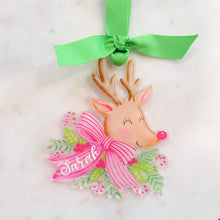 Load image into Gallery viewer, Reindeer Acrylic Christmas Ornament, Pink
