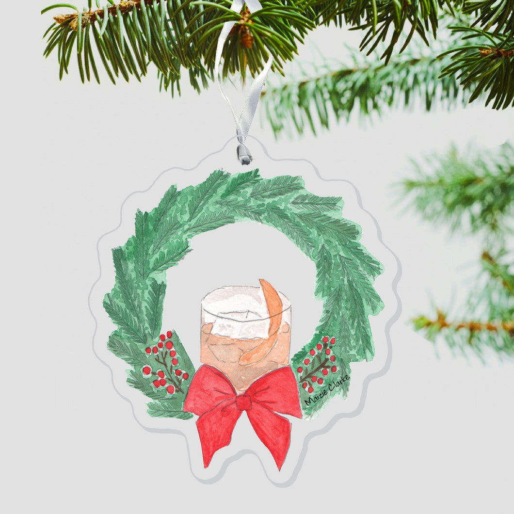 Old Fashioned Bourbon Wreath Acrylic Ornament