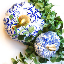 Load image into Gallery viewer, Large Blue Magnolia Ceramic Pumpkin
