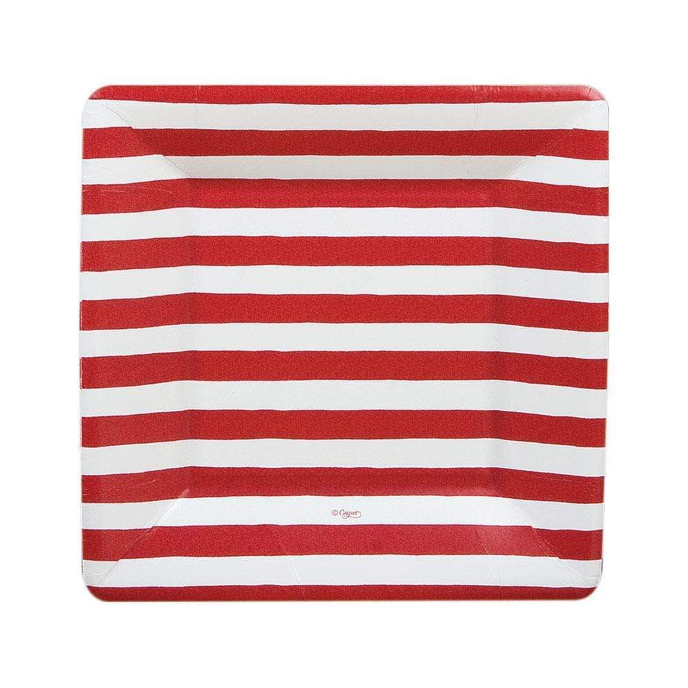 Red & White Stripe Square Paper Salad & Dessert Plates - 8 Per Package