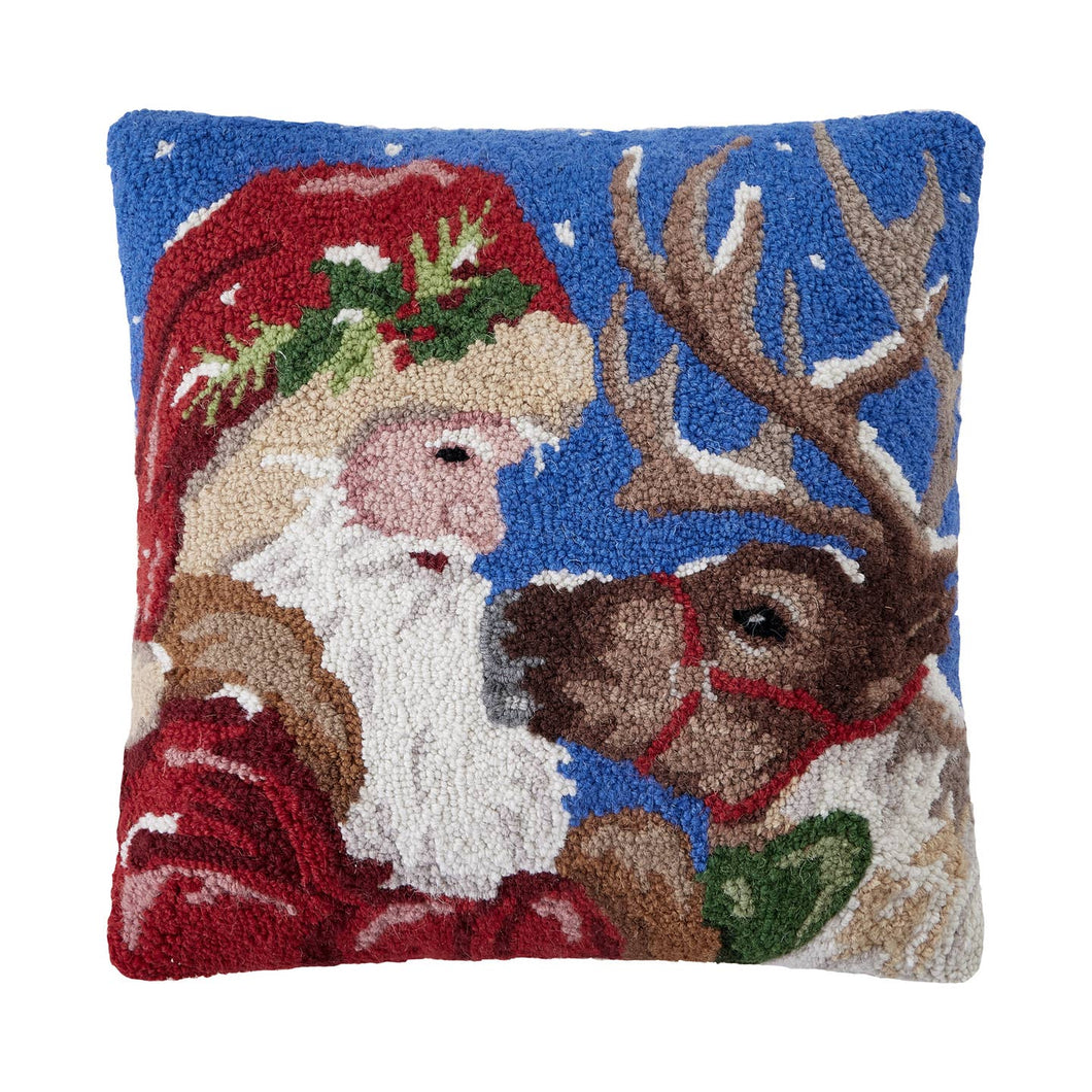 Santa with Reindeer Hook Pillow, 18x18
