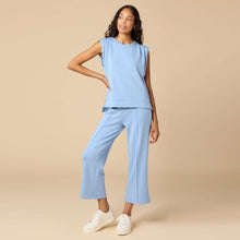 Load image into Gallery viewer, DreamTech Pleated Shoulder Tank with Cropped Pant, Sky Blue
