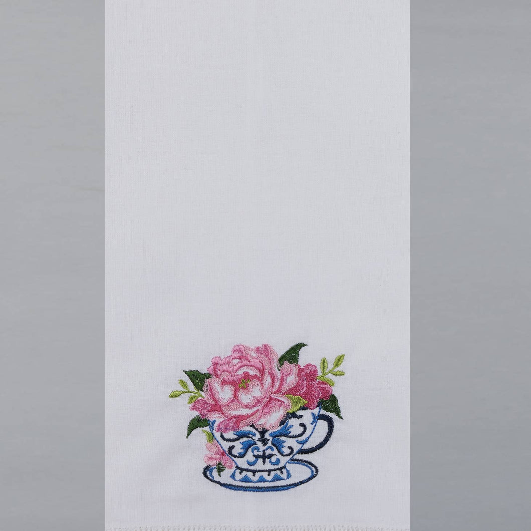 Floral Teacup Embroidered Guest Towel