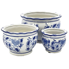 Load image into Gallery viewer, Blue &amp; White Round Ceramic Pots Ruffled Lip (Small)
