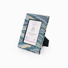 Load image into Gallery viewer, Hand Marbled Tabletop Picture Frame, Blue Ochre Mountains
