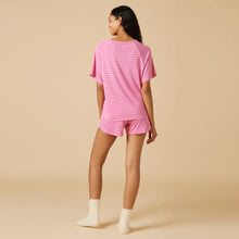 Load image into Gallery viewer, Dream Slouchy Tee Top with Shorts Lounge Set, fuchsia Stripe
