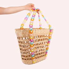 Load image into Gallery viewer, Colorful Beaded Straw Beach Basket Tote
