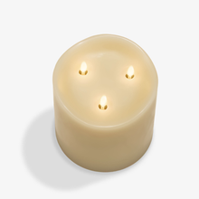 Load image into Gallery viewer, Ivory Wax Melted Top Flameless Tri-Flame Candle, 5.8&quot;x 5.7&quot;
